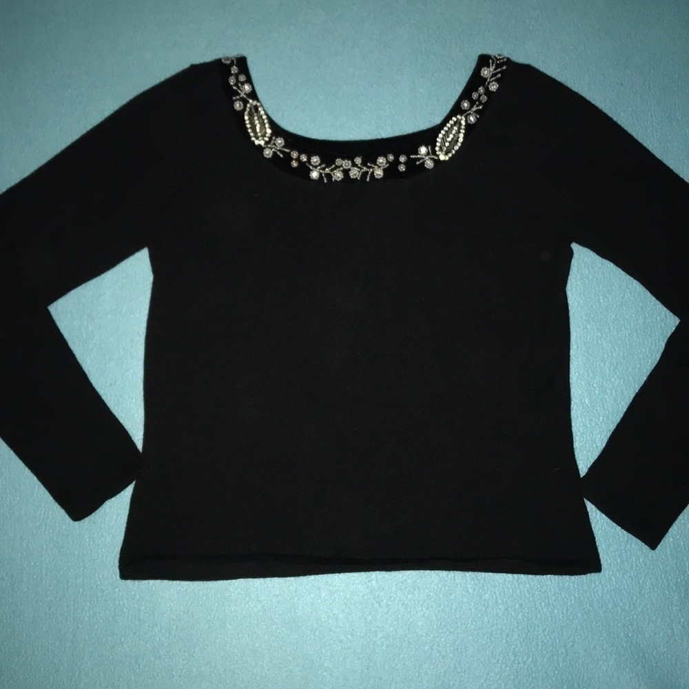 TIARA INTERNATIONAL jeweled details black long sleeve sweater NEW size L